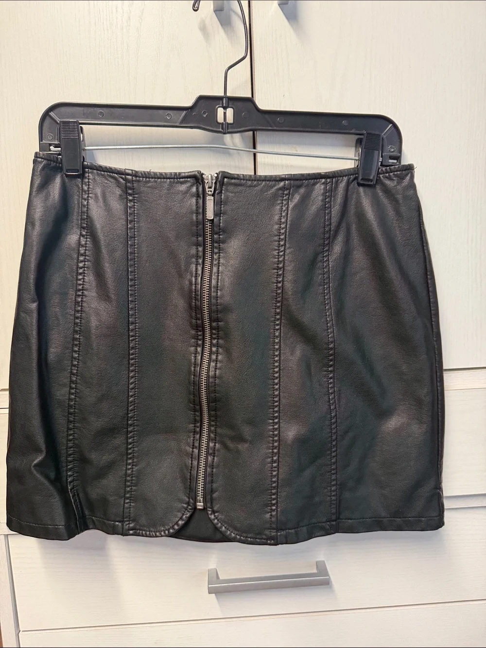 Free People Black Faux Leather Front Zip Mini Skirt